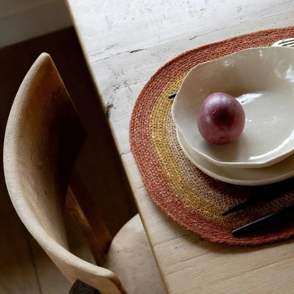 Set de table en raphia – Rayures bohèmes colorées 🌿 Solna
