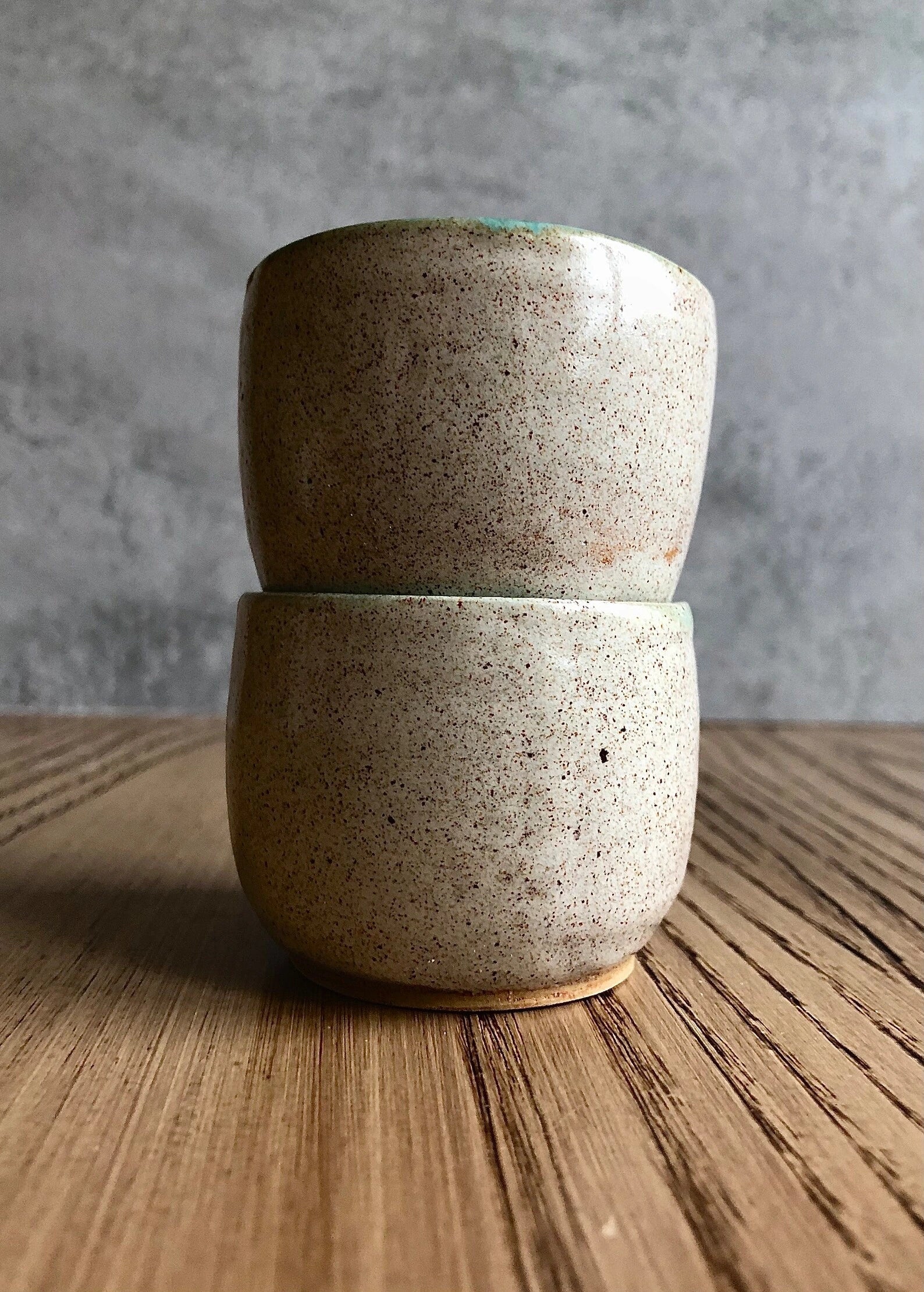 Tasses à café en céramique beige et vert turquoise sans anse | lot de 2 tasses Solna